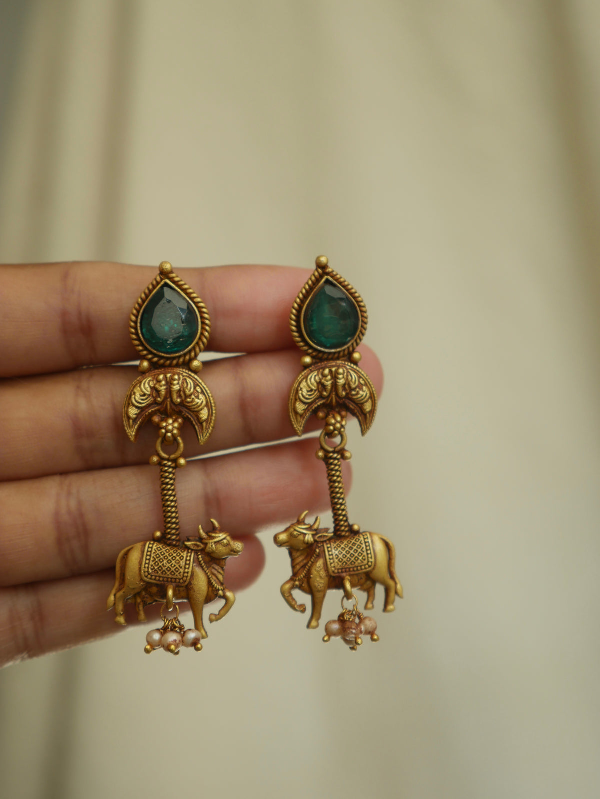 Nandhi Green Stone Earrings