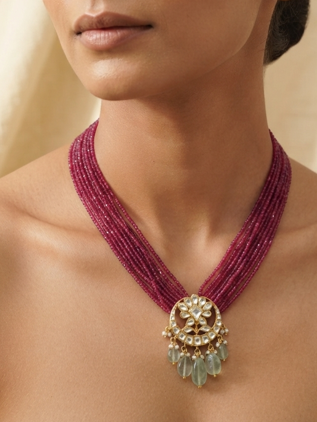 Pink Crystal Polki Necklace