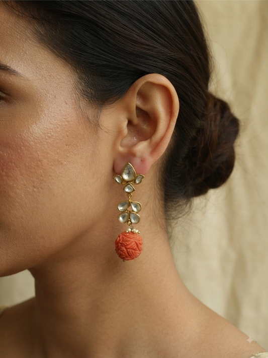 Carved Coral Earring