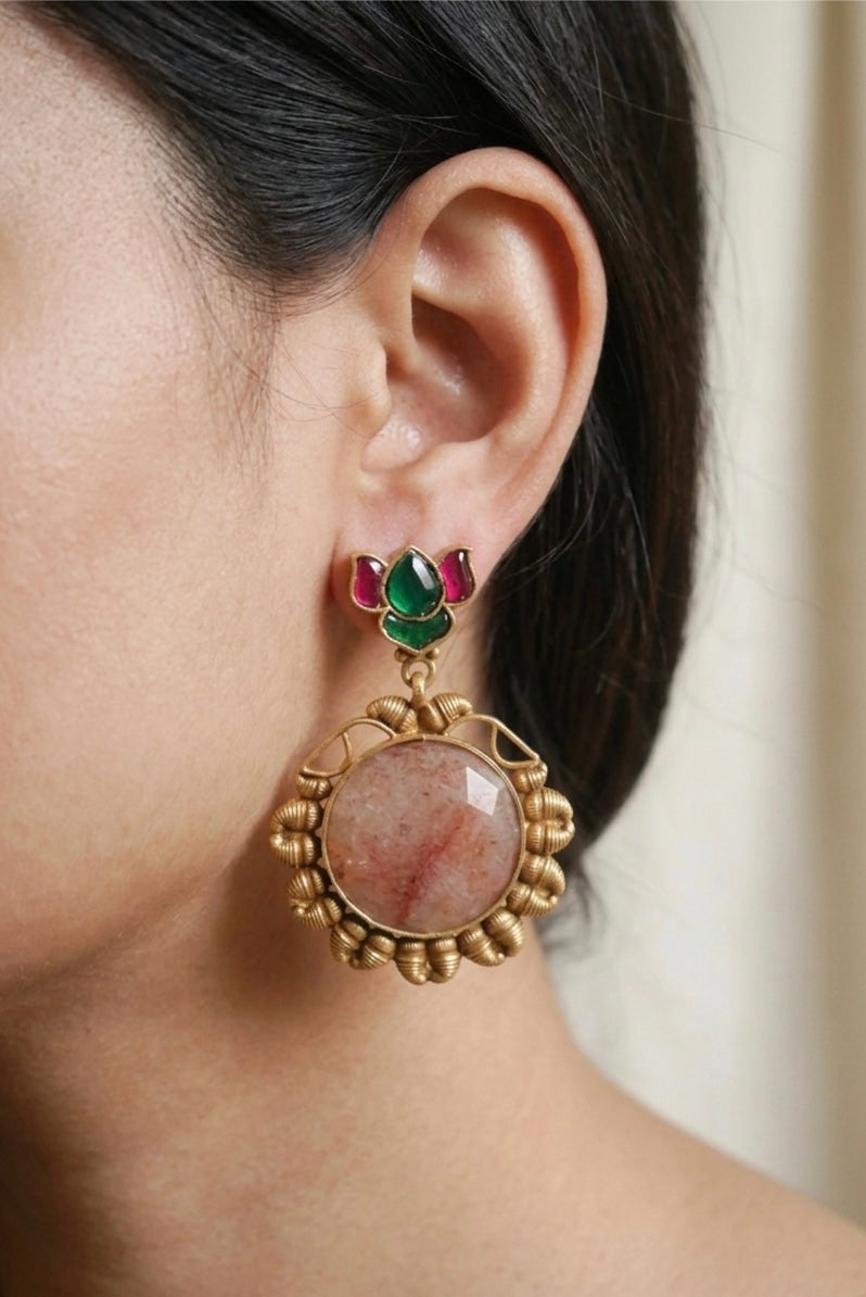 Strawberry Quartz Kundan Earrings