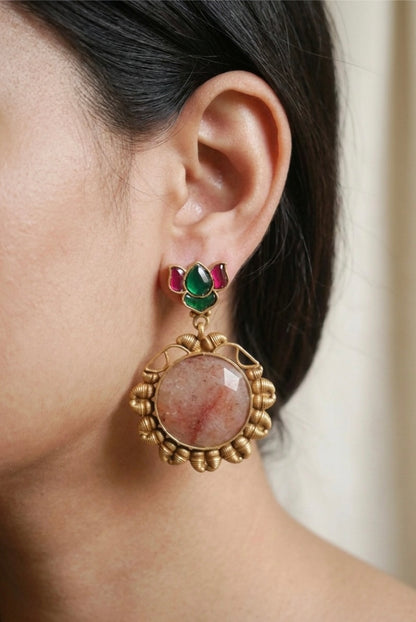 Strawberry Quartz Kundan Earrings