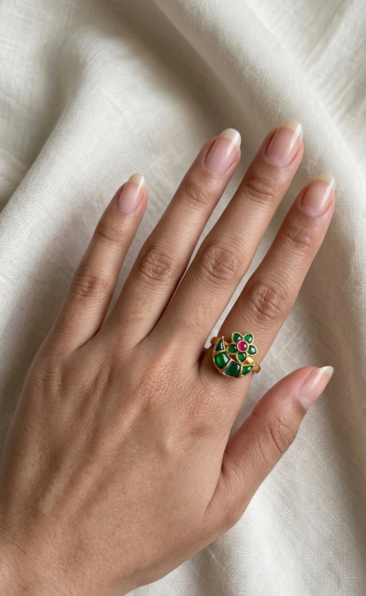 Floral Kundan Finger Ring