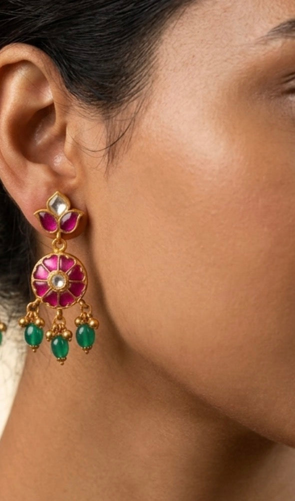 Pink Kundan Earrings
