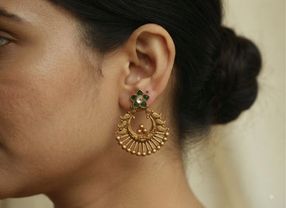 Green Peacock Chandbali Earrings