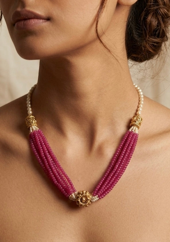 Ruby Beads and Pearl Necklace