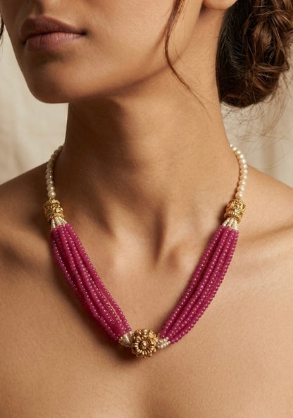 Ruby Beads and Pearl Necklace