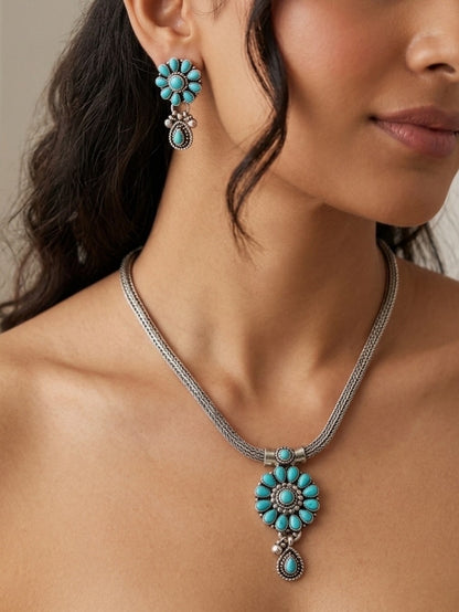 Turquoise Bloom Necklace & Earring Set