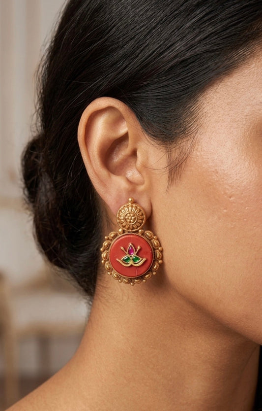 Coral Glow Bali Earrings