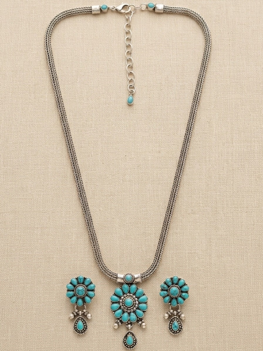 Turquoise Bloom Necklace & Earring Set