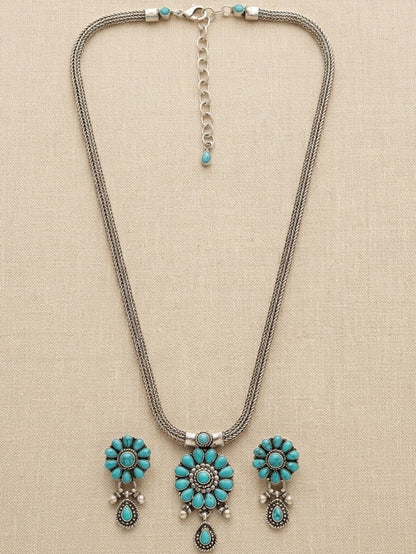 Turquoise Bloom Necklace & Earring Set