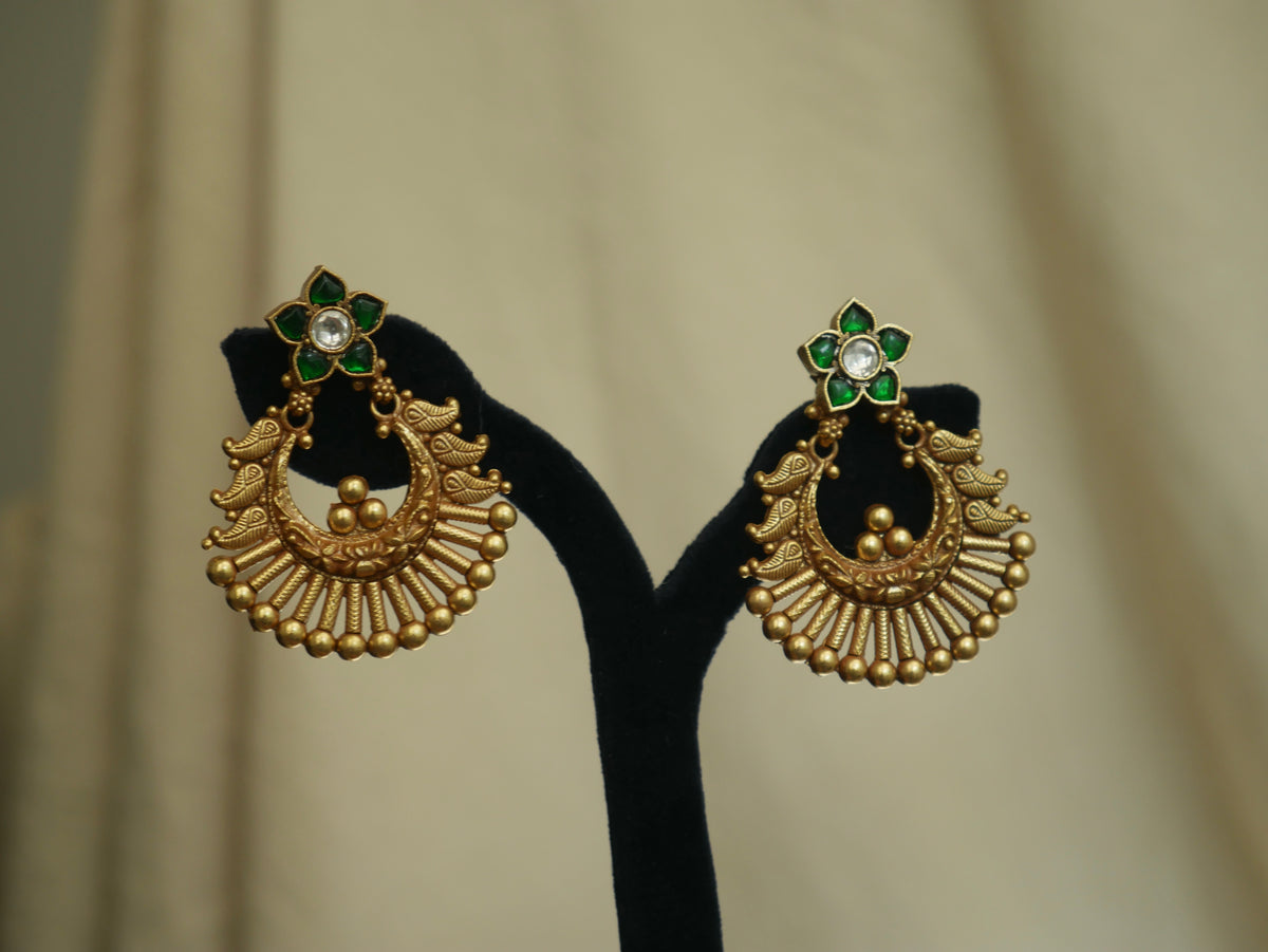 Green Peacock Chandbali Earrings