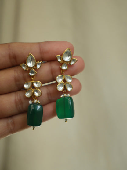 Green Onyx Polki Drop Earrings