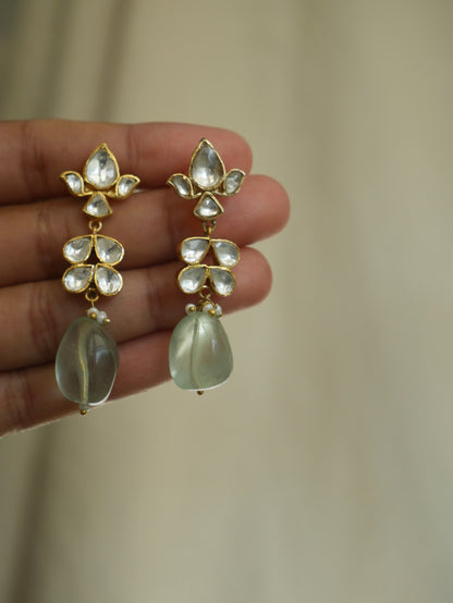 Green Quartz & Polki Drop Earrings