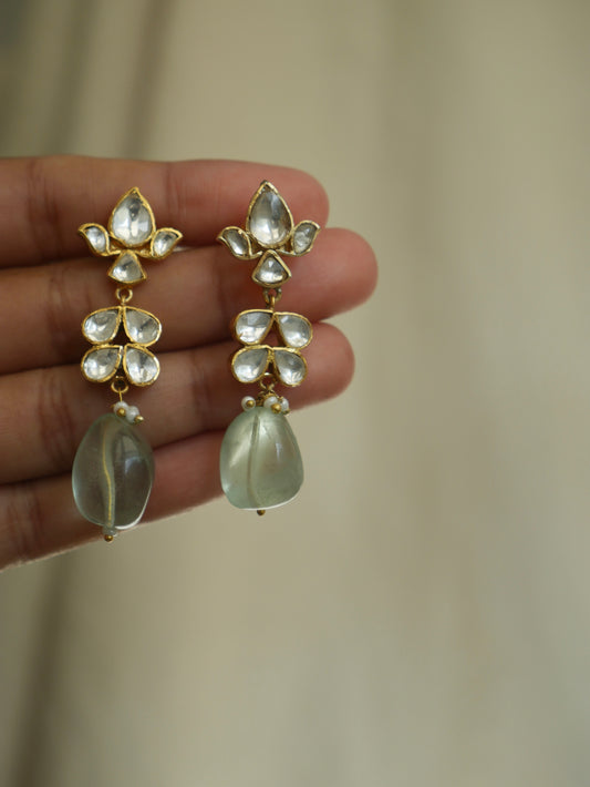 Green Quartz & Polki Drop Earrings