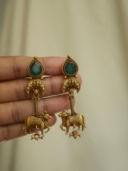 Nandhi Green Stone Earrings