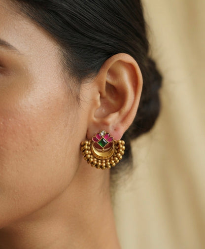 Pink Floral Chandbali Earrings
