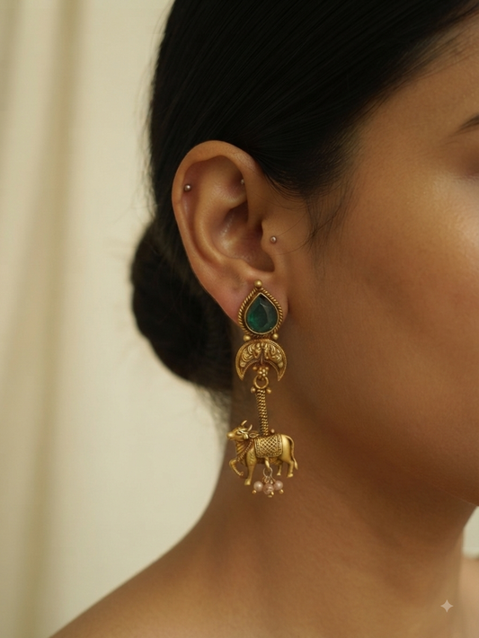 Nandhi Green Stone Earrings