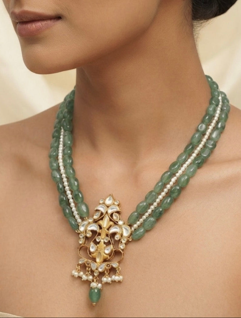 Green Quartz Polki Necklace