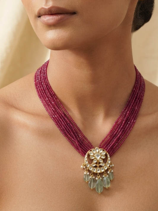 Pink Crystal Polki Necklace
