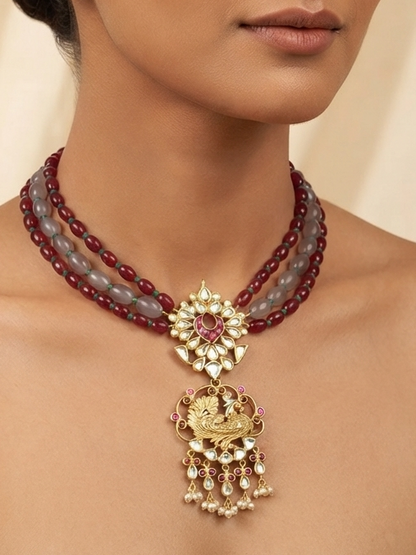 Peacock Kundan Beaded Necklace