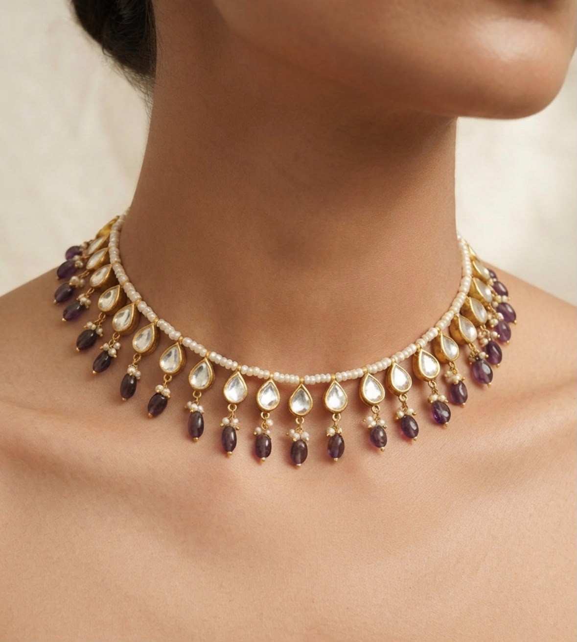 Polki Teardrop Collar Necklace