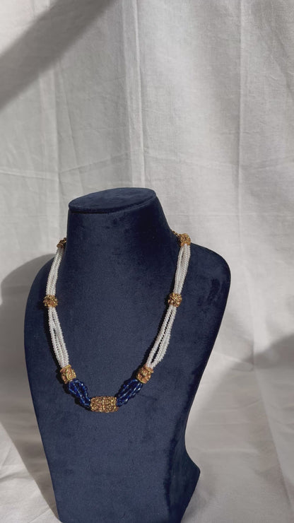 Soft Pearl Necklace with Blue Beads