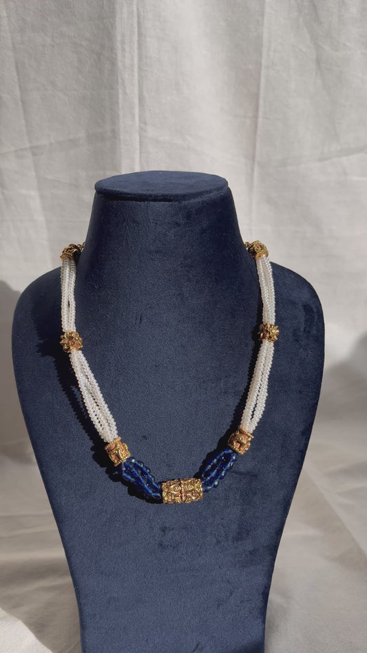 Soft Pearl Necklace with Blue Beads